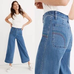 Madewell Emmett Wide-Leg Crop Rainbow Stitch Jeans  Size 28 - Worn Once!